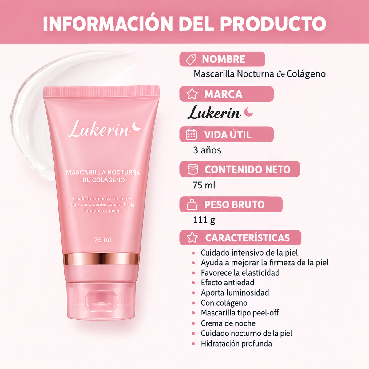 Mascarilla Nocturna de Colágeno Lukerin – Hidratación y Luminosidad