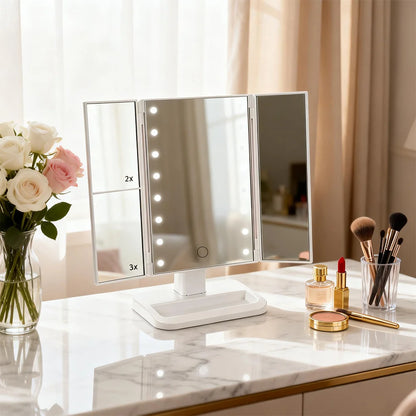 Espejo de Maquillaje LED Plegable de 4 Paneles