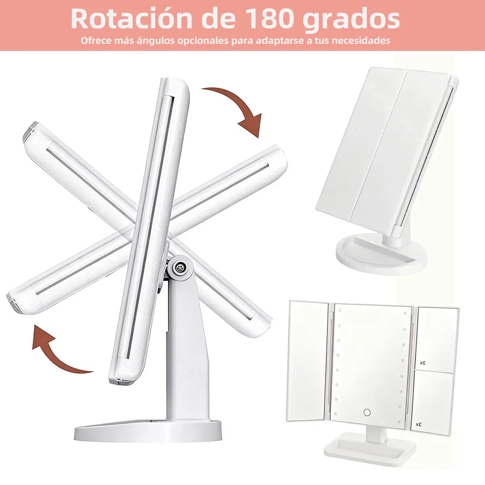 Espejo de Maquillaje LED Plegable de 4 Paneles