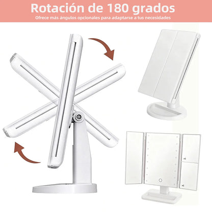 Espejo de Maquillaje LED Plegable de 4 Paneles