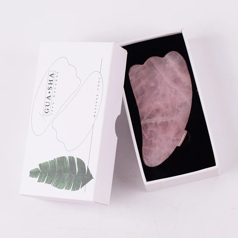 Masajeador facial con rodillo y herramienta Gua Sha de cuarzo rosa natural